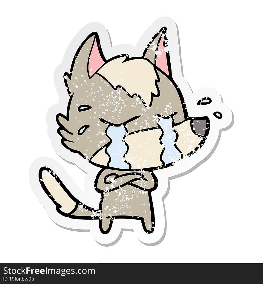 Distressed Sticker Of A Cartoon Crying Wolf