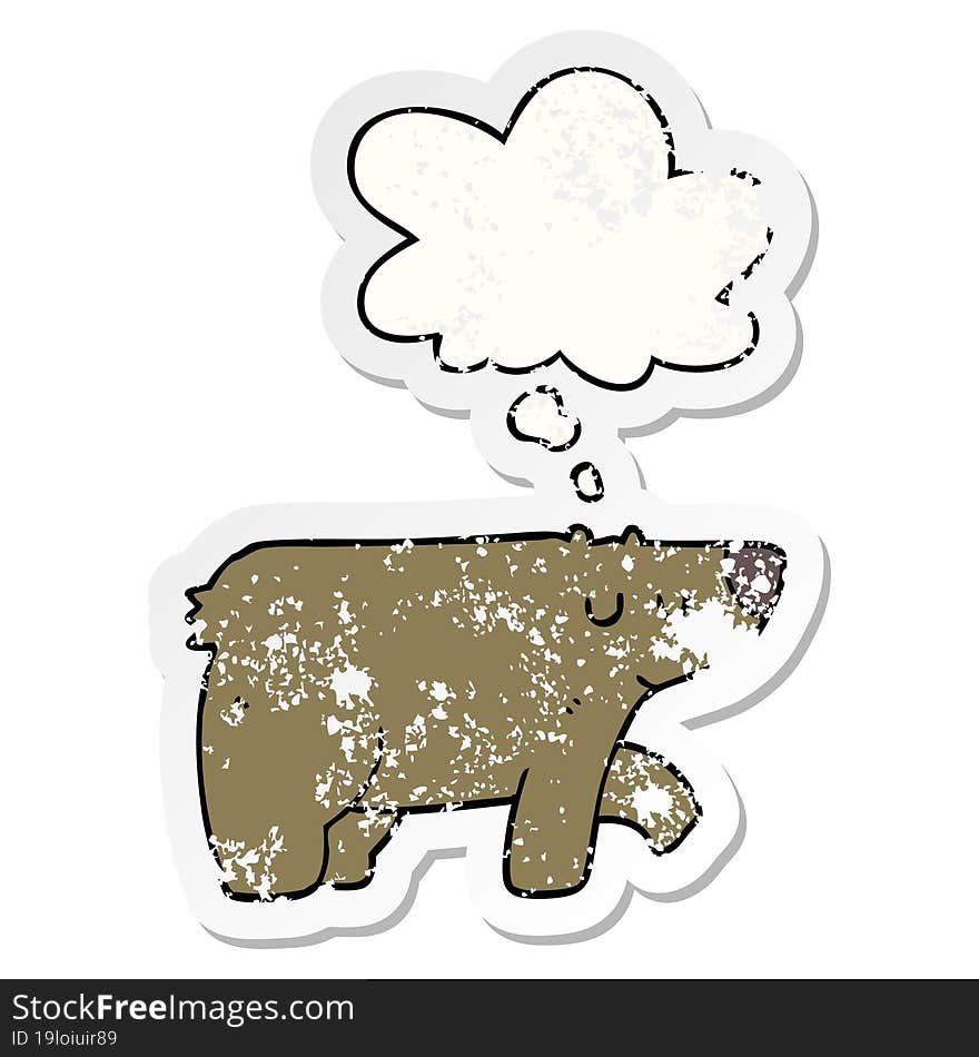 cartoon bear and thought bubble as a distressed worn sticker