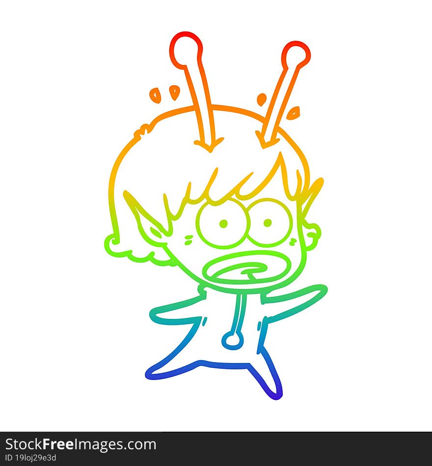 rainbow gradient line drawing cartoon shocked alien girl