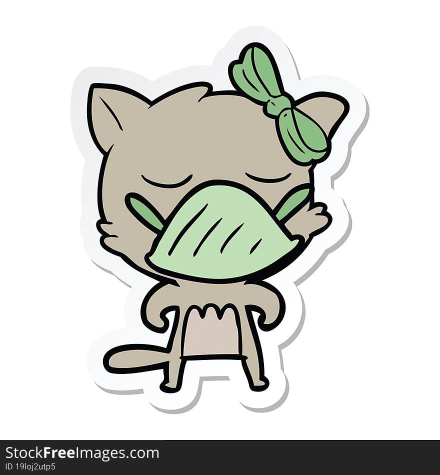 sticker of a cartoon cat wearing germ mask