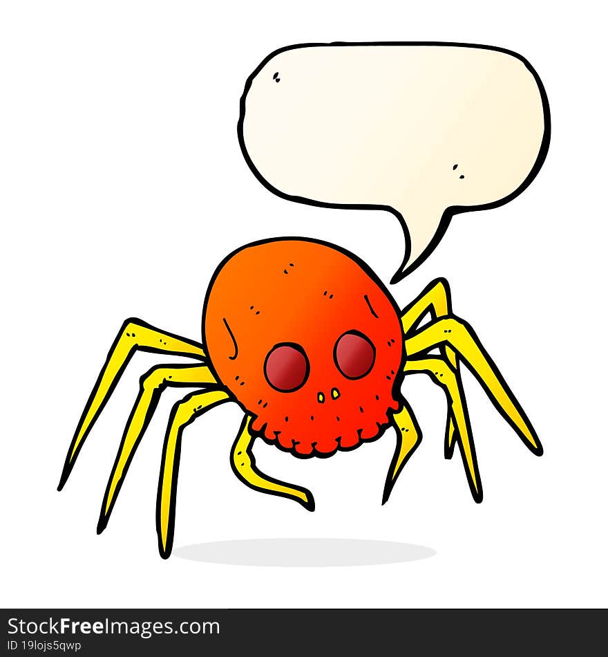 Cartoon Spooky Halloween Skull Spider With Speech Bubble