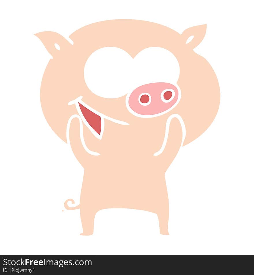 cheerful pig flat color style cartoon