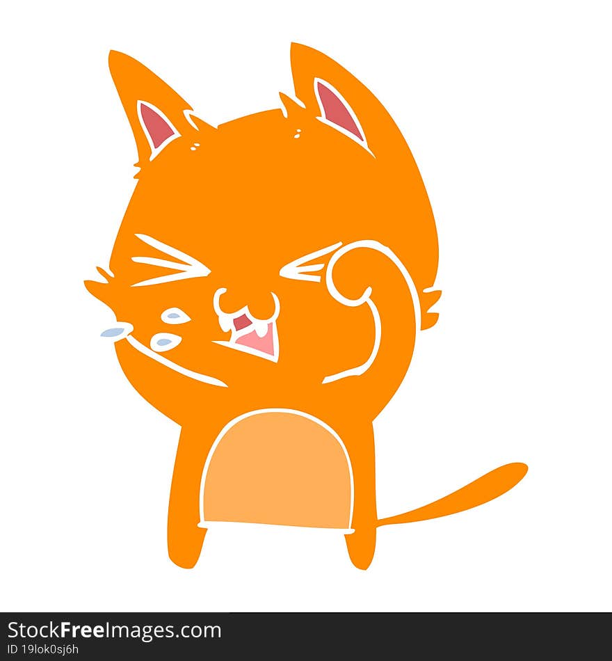 flat color style cartoon cat hissing