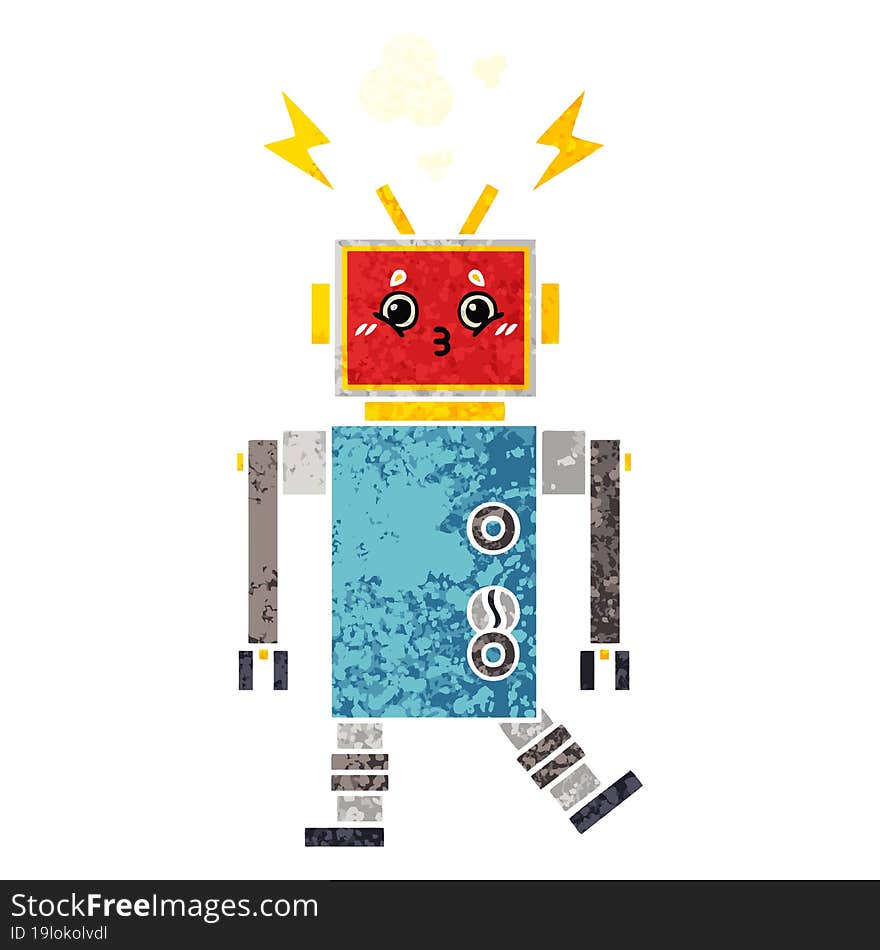 retro illustration style cartoon robot malfunction