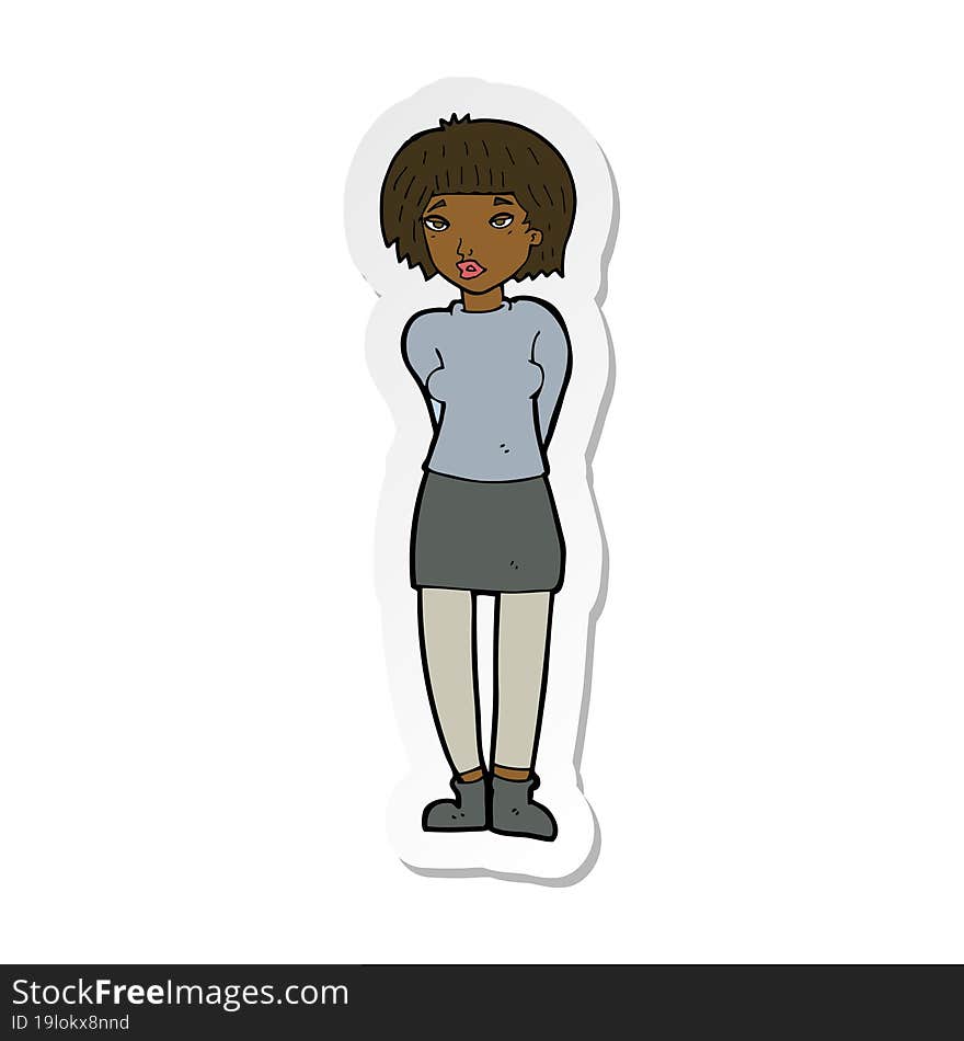 sticker of a cartoon shy woman