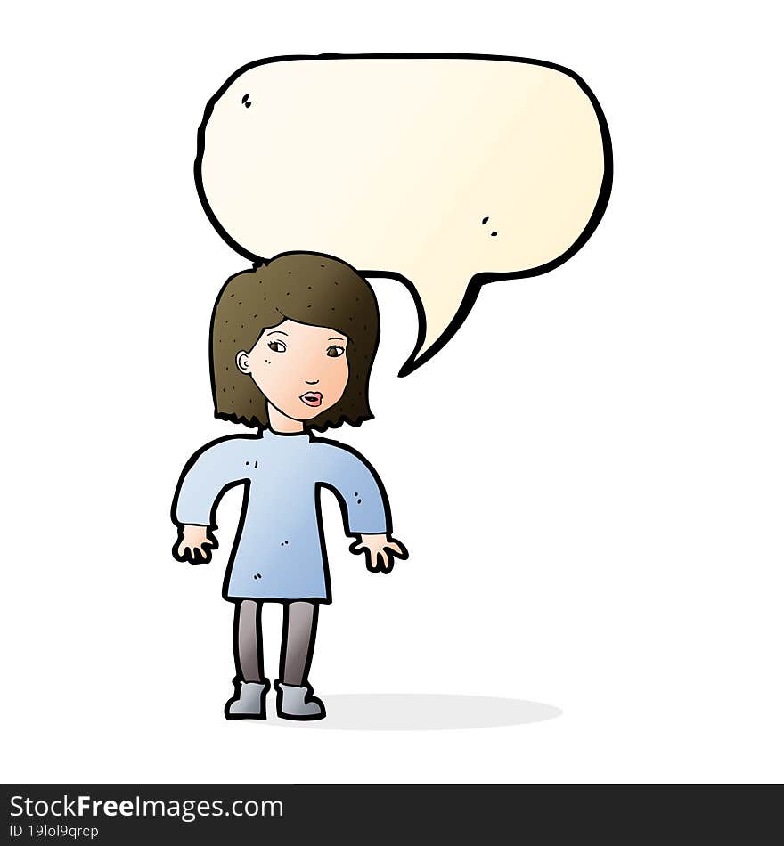 cartoon cautious woman with speech bubble