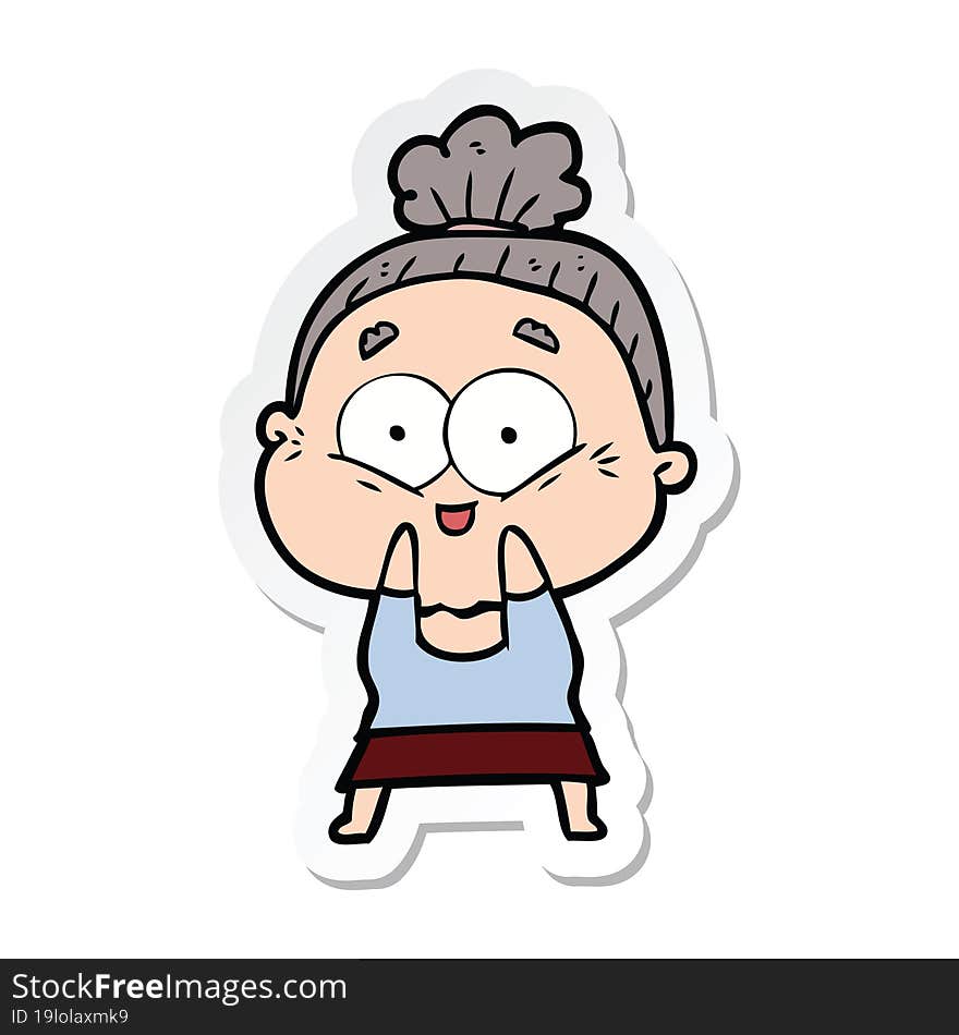 sticker of a cartoon happy old woman