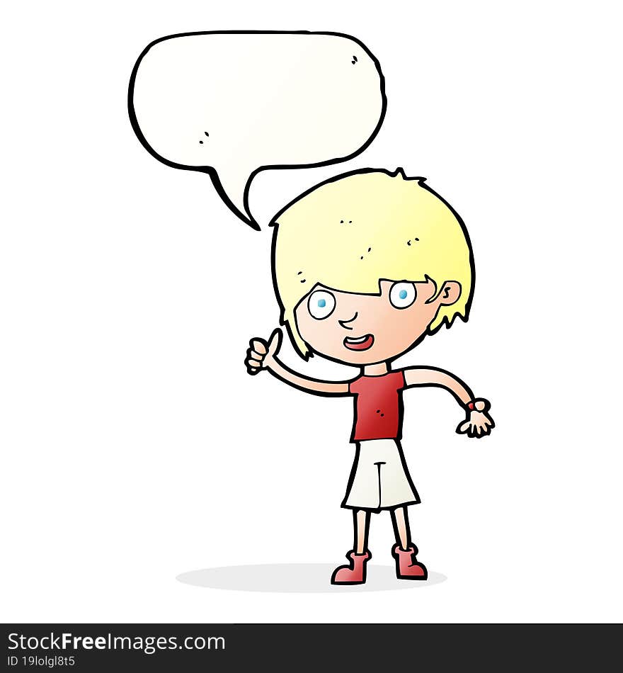 cartoon boy with positive attitude with speech bubble