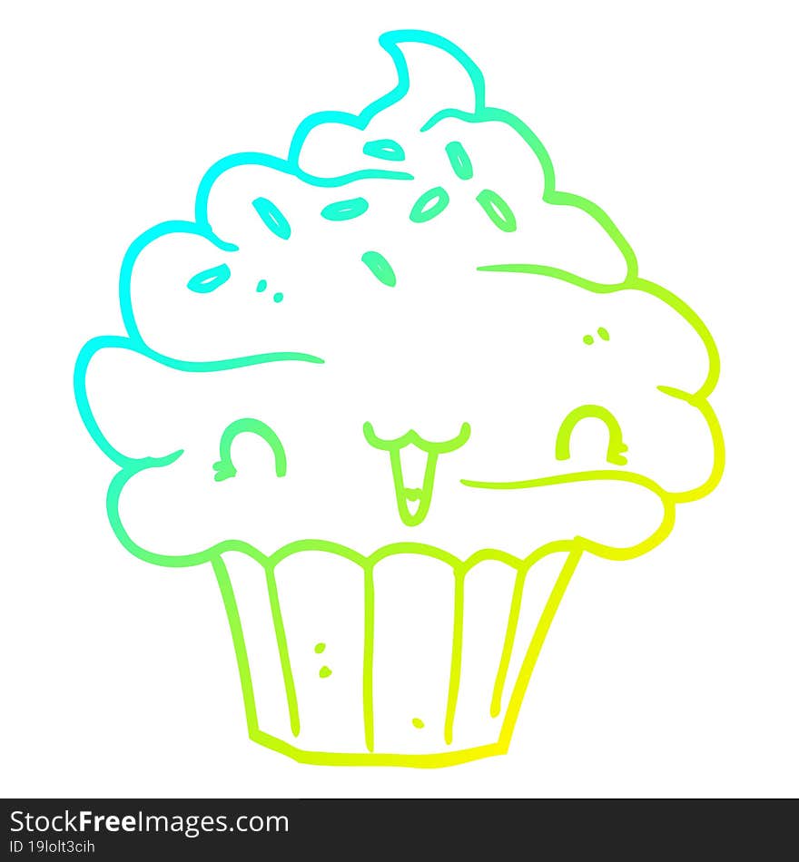 cold gradient line drawing of a cute cartoon frosted cupcake