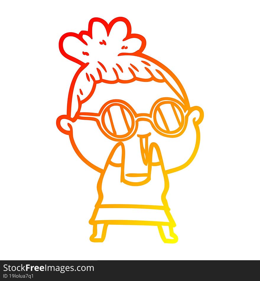 warm gradient line drawing cartoon shy woman wearing spectacles