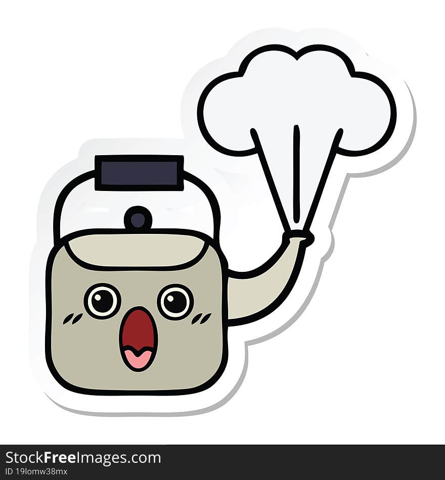 sticker of a cute cartoon steaming kettle