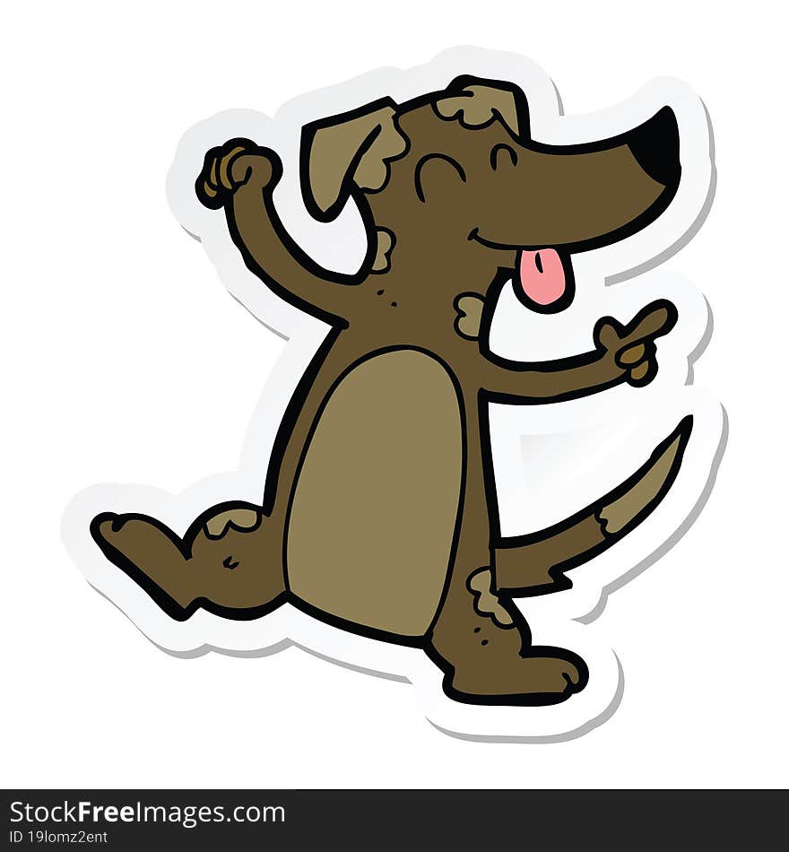 Sticker Of A Cartoon Dancing Dog