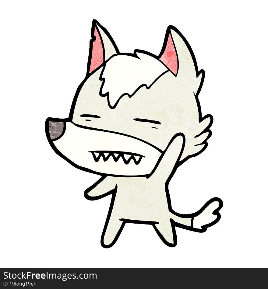 cartoon wolf waving showing teeth. cartoon wolf waving showing teeth