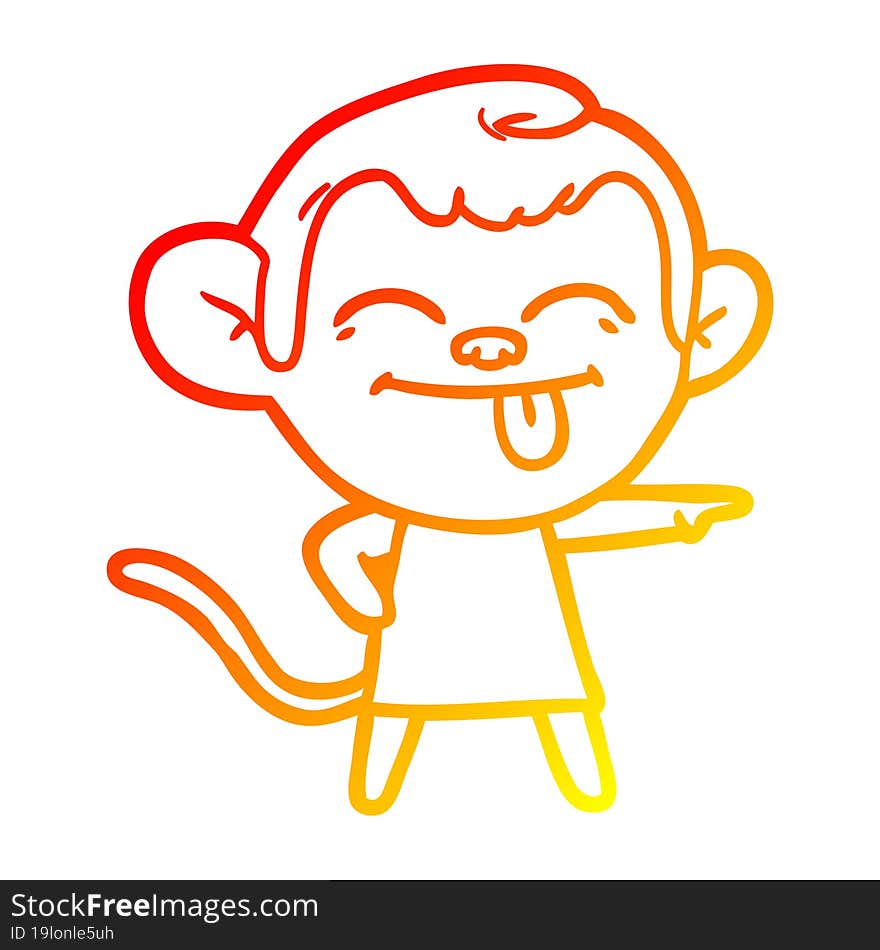 Warm Gradient Line Drawing Funny Cartoon Monkey Pointing