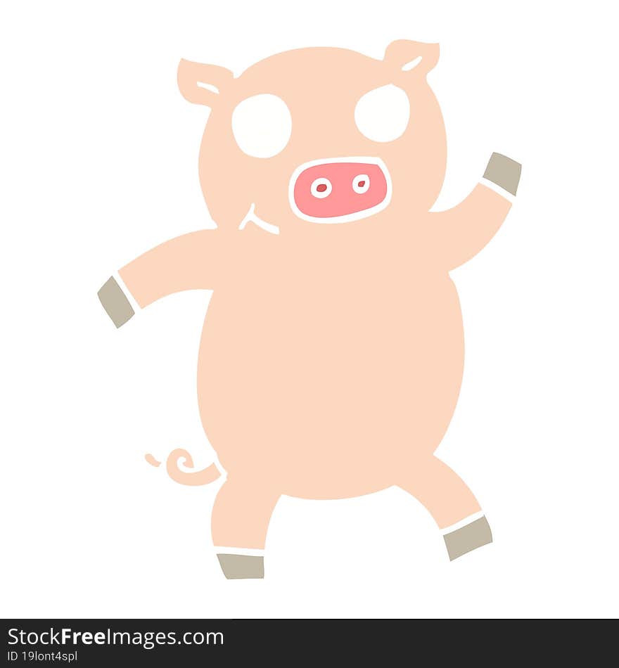 flat color illustration cartoon dancing pig