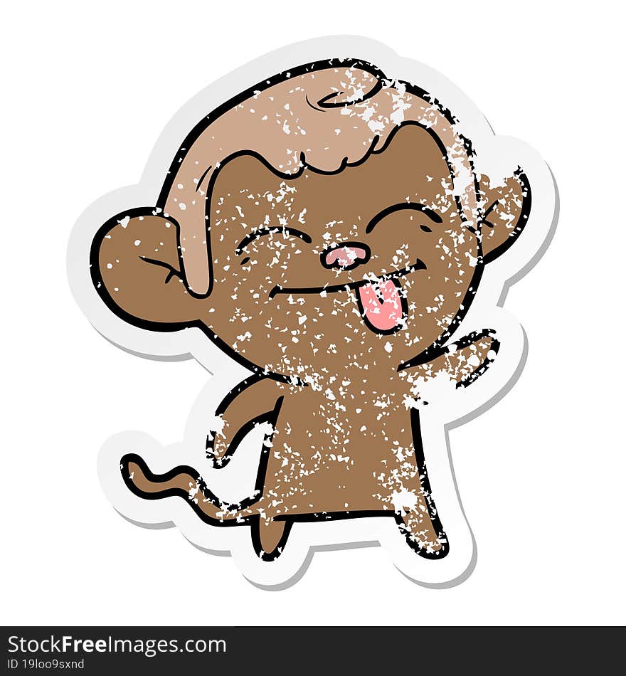 distressed sticker of a funny cartoon monkey