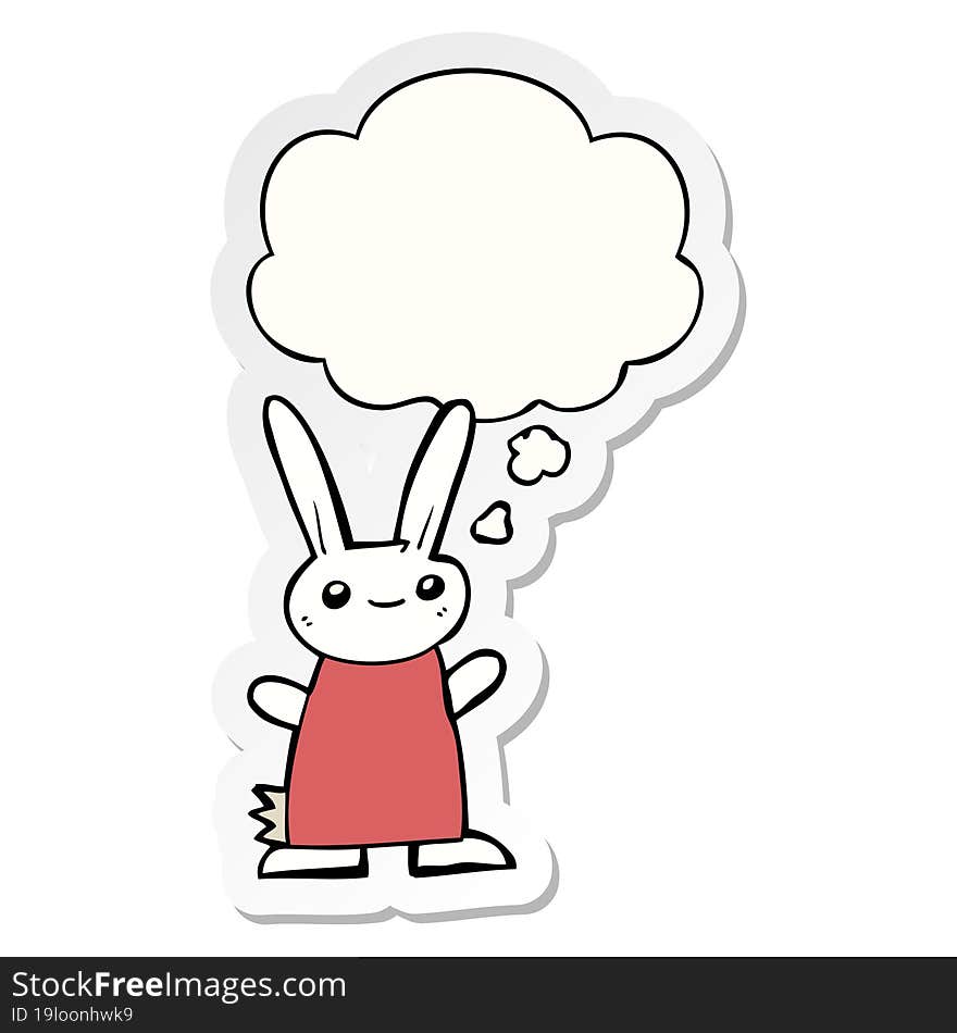 cute cartoon rabbit with thought bubble as a printed sticker