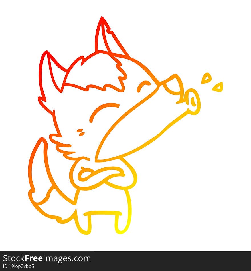 Warm Gradient Line Drawing Howling Wolf Cartoon