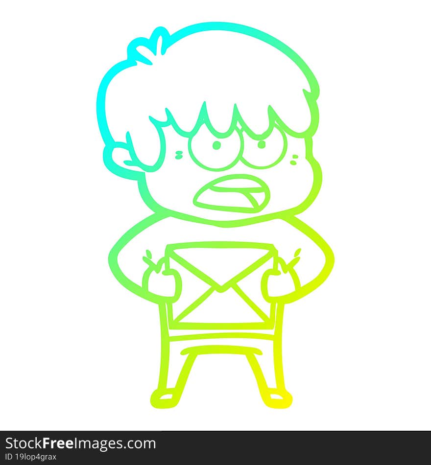 cold gradient line drawing worried cartoon boy