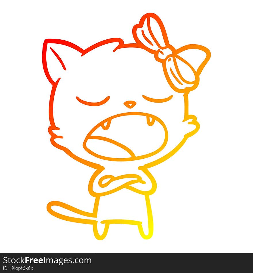 warm gradient line drawing cartoon yawning cat