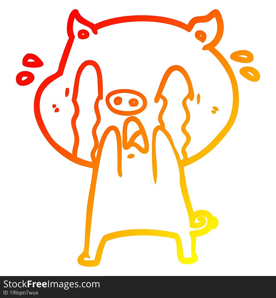 Warm Gradient Line Drawing Crying Pig Cartoon