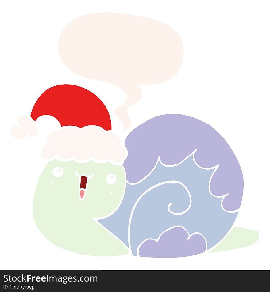 cute cartoon christmas snail and speech bubble in retro style