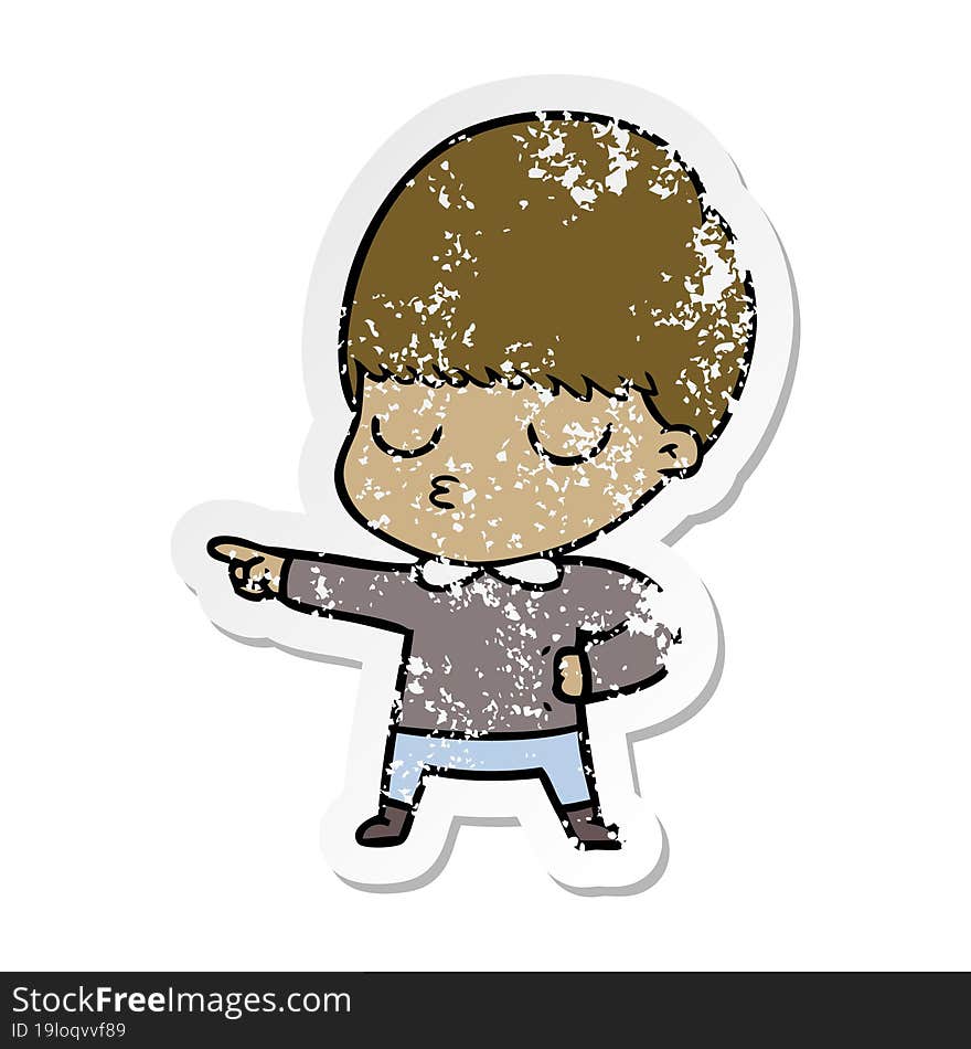 distressed sticker of a cartoon calm boy