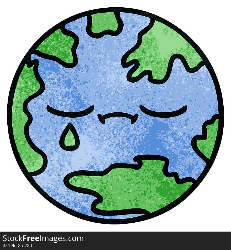 retro grunge texture cartoon of a planet earth