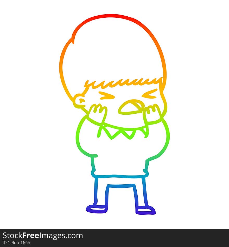 rainbow gradient line drawing cartoon stressed man