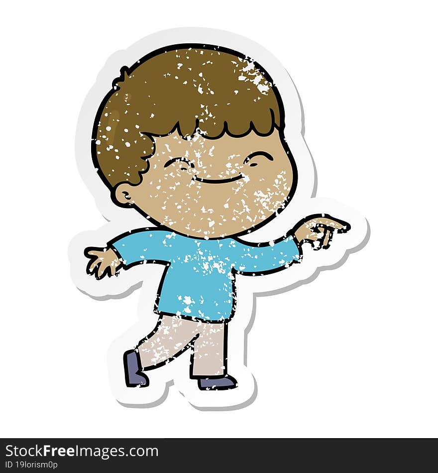 Distressed Sticker Of A Cartoon Smiling Boy