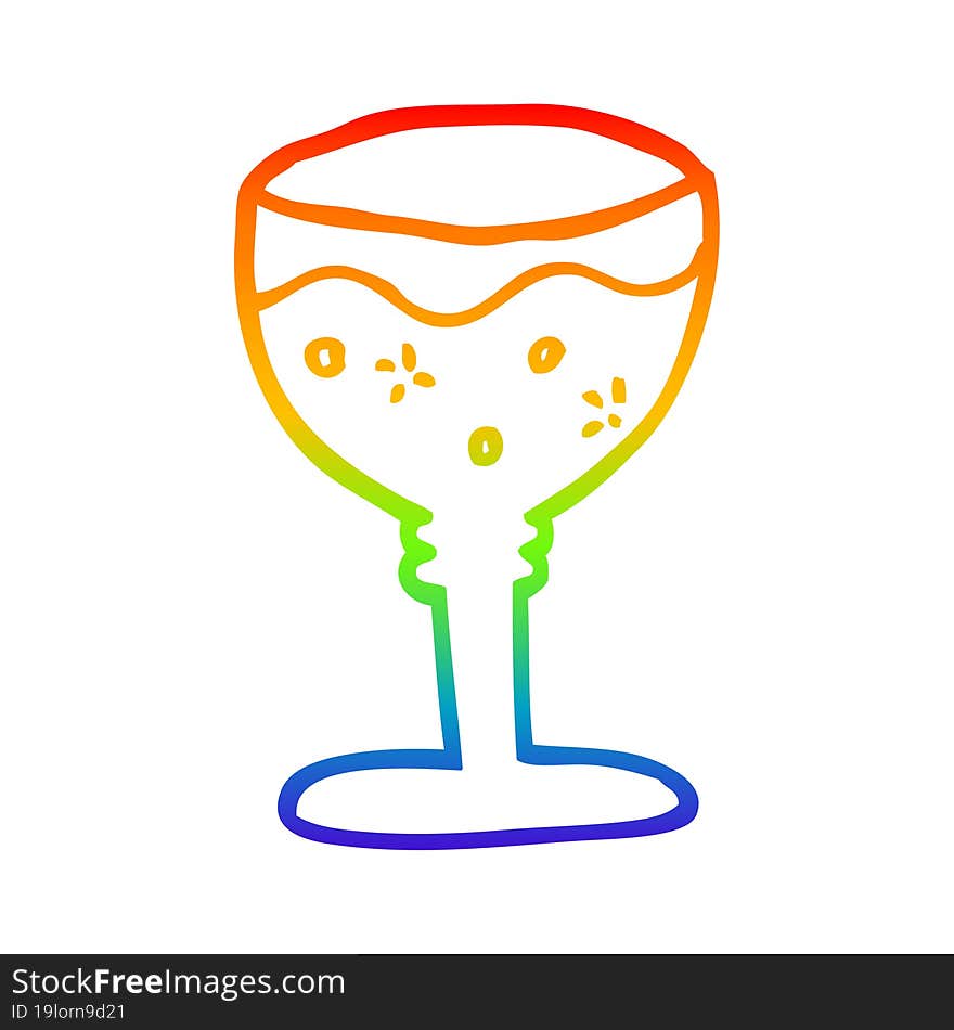 rainbow gradient line drawing of a cartoon glass of red wine