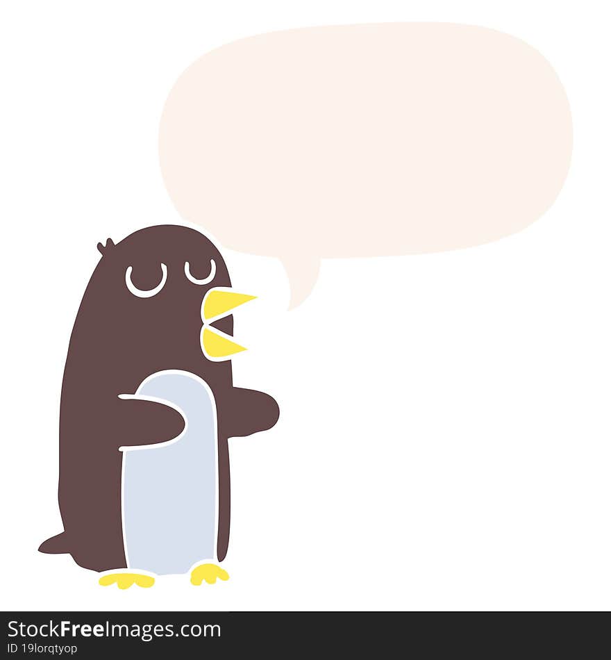 Cartoon Penguin And Speech Bubble In Retro Style