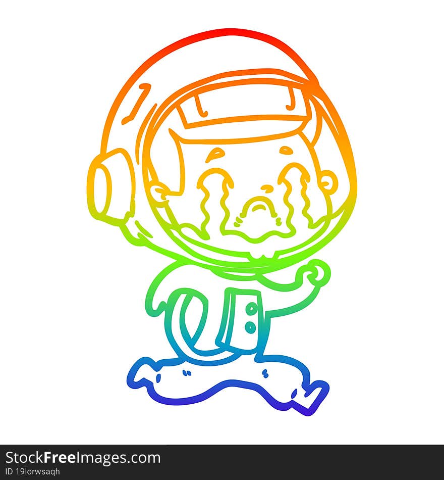 rainbow gradient line drawing cartoon crying astronaut