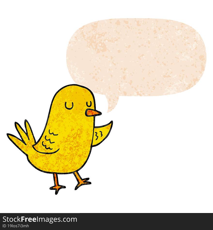 Cartoon Bird And Speech Bubble In Retro Textured Style