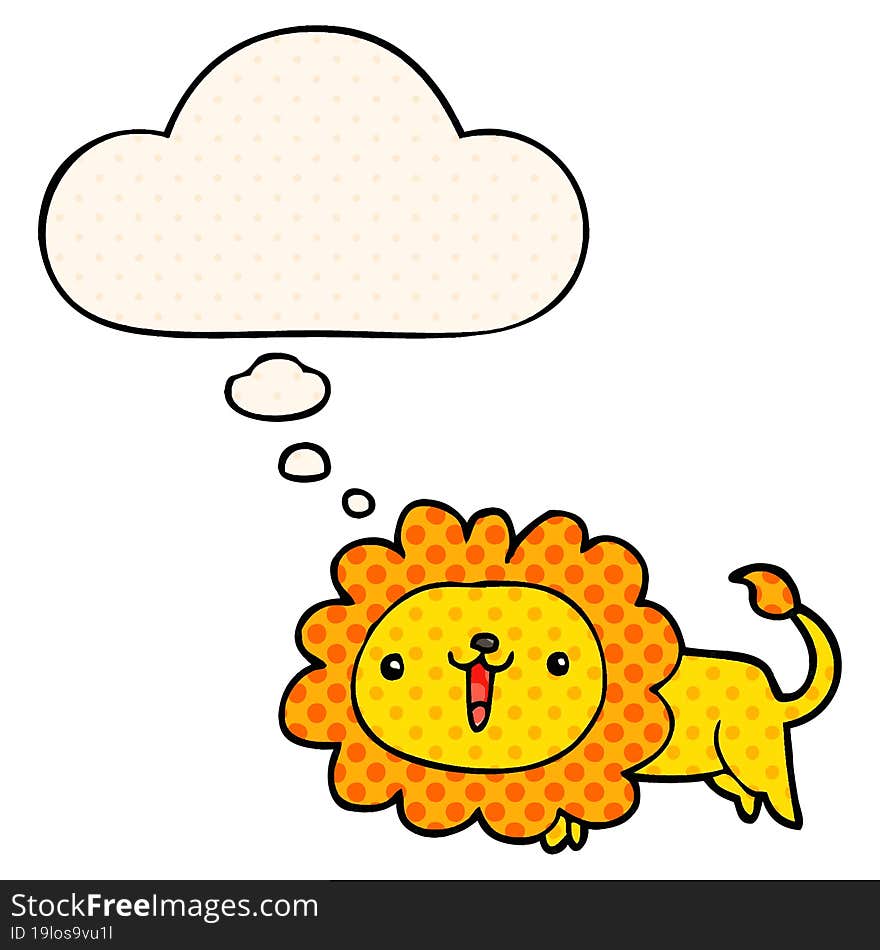 Cute Cartoon Lion And Thought Bubble In Comic Book Style