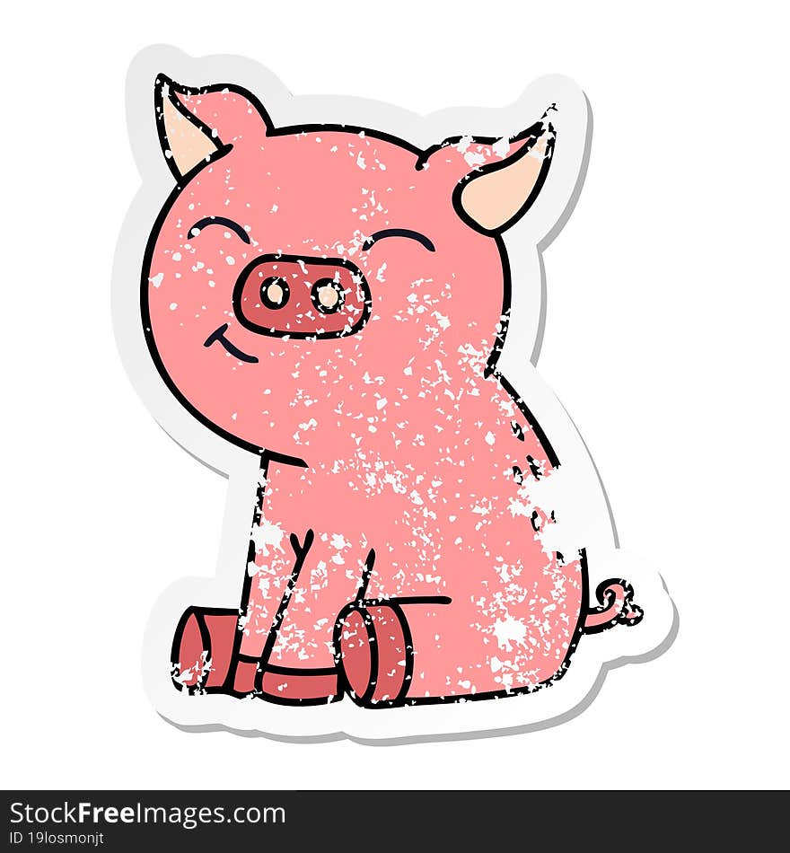 distressed sticker of a quirky hand drawn cartoon pig