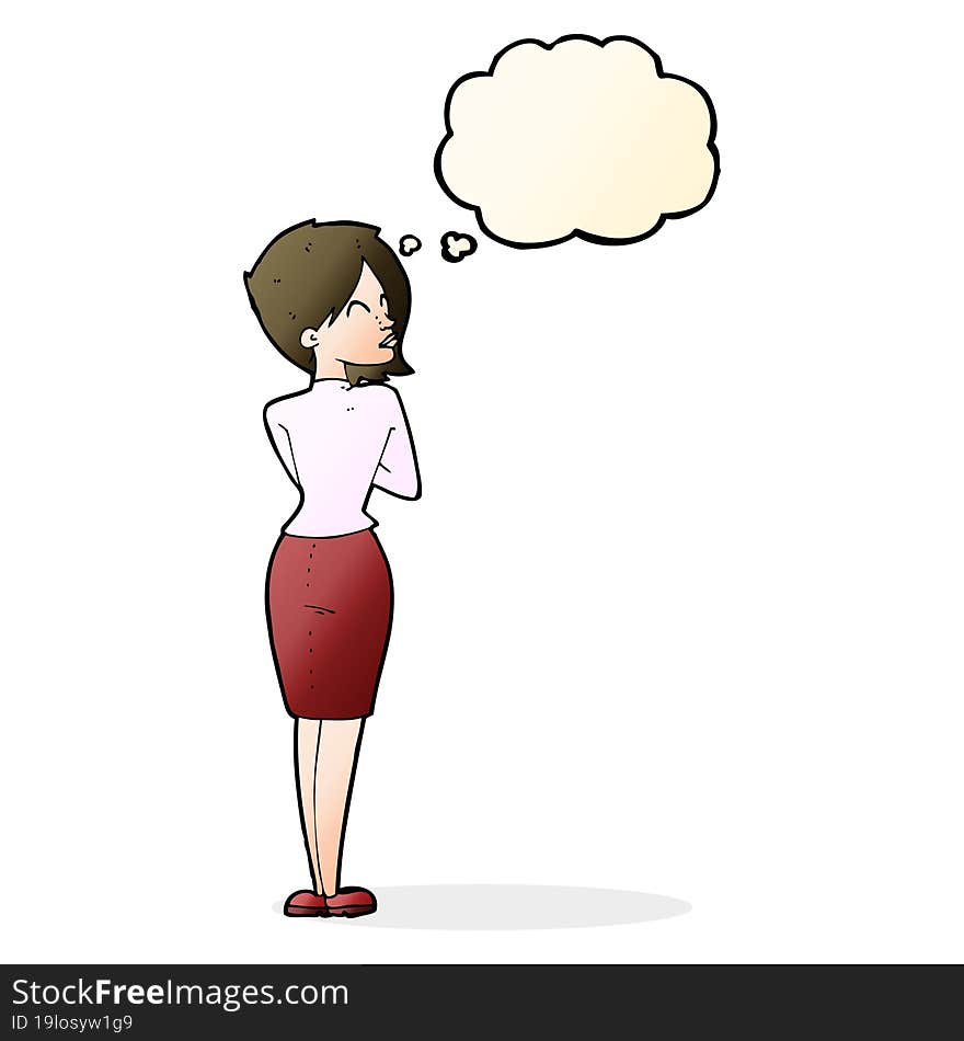 cartoon businesswoman ignoring with thought bubble