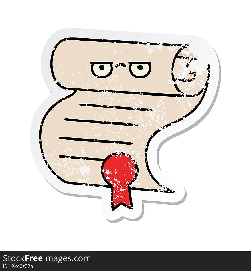 distressed sticker of a cute cartoon contract