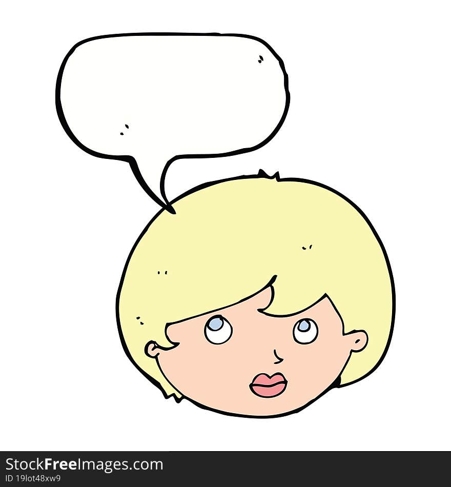 Cartoon Female Face Looking Upwards With Speech Bubble