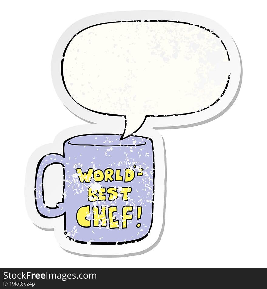 worlds best chef mug with speech bubble distressed distressed old sticker. worlds best chef mug with speech bubble distressed distressed old sticker