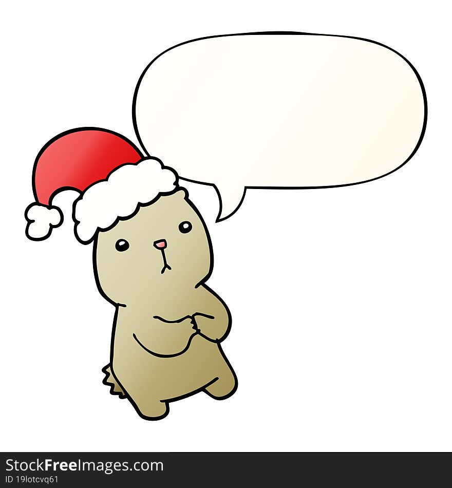 cartoon christmas bear worrying and speech bubble in smooth gradient style