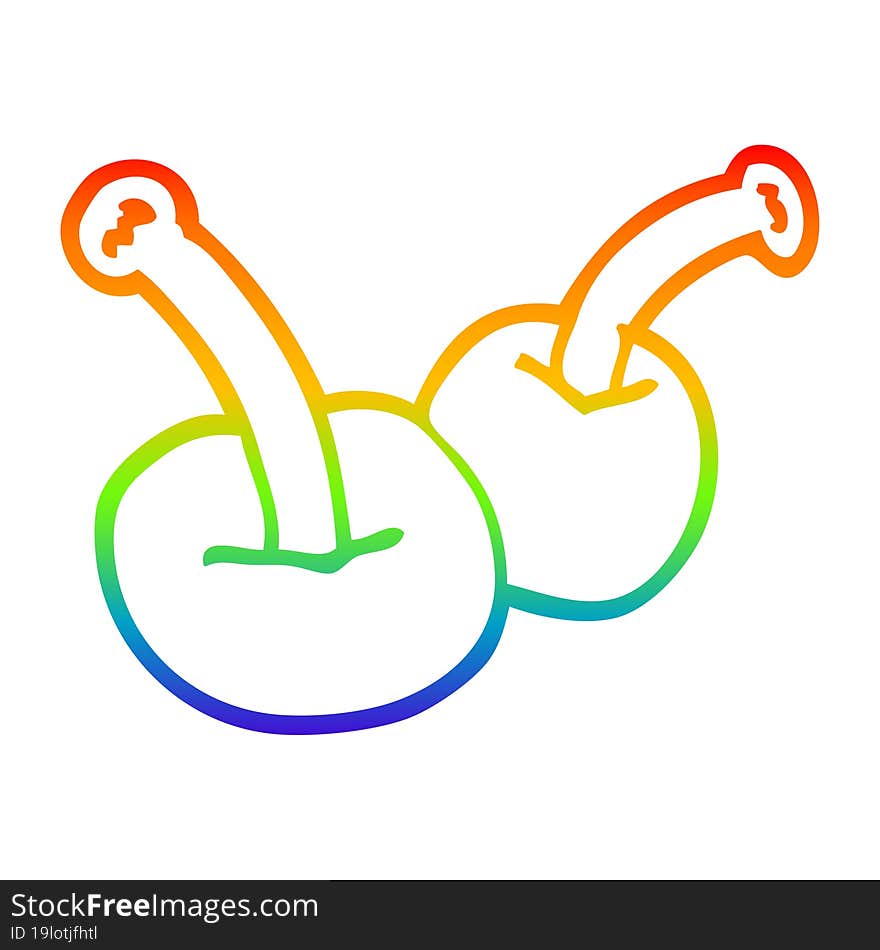 rainbow gradient line drawing of a cartoon cherry