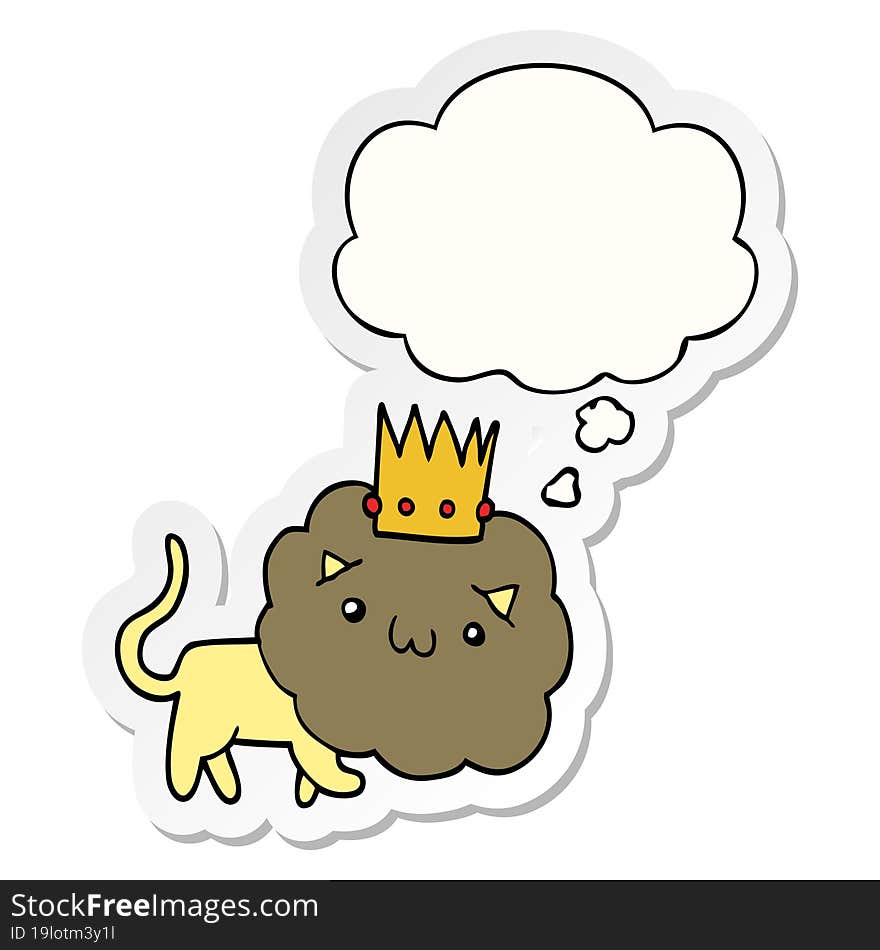 Cartoon Lion With Crown And Thought Bubble As A Printed Sticker