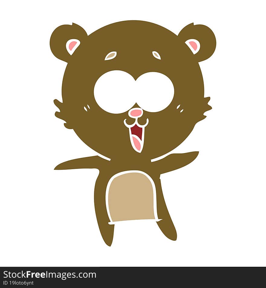 laughing teddy  bear flat color style cartoon