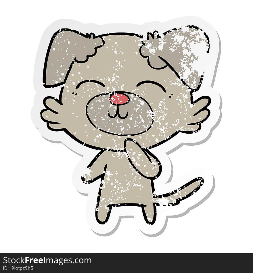 distressed sticker of a cartoon dog thinking