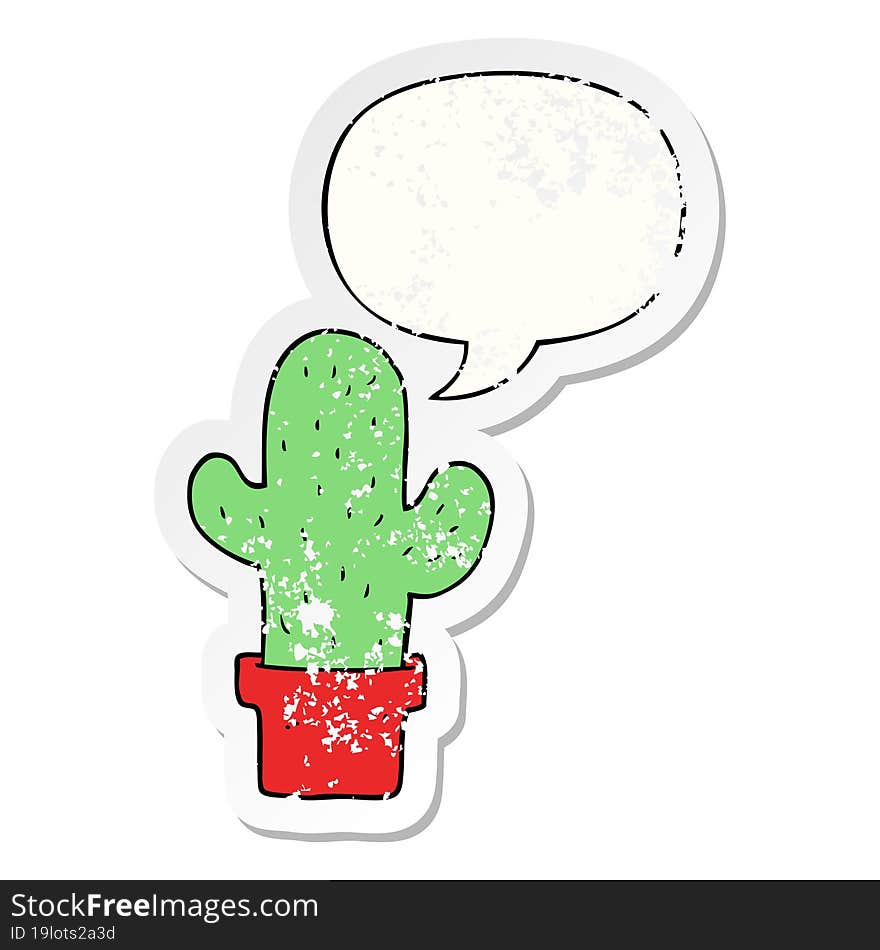 cartoon cactus and speech bubble distressed sticker