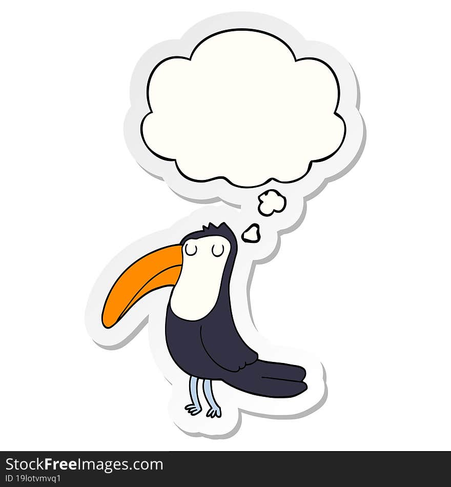 cartoon toucan with thought bubble as a printed sticker