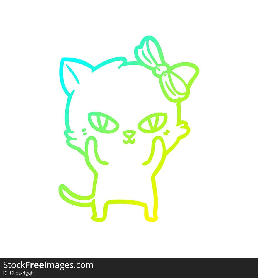 cold gradient line drawing of a cute cartoon cat