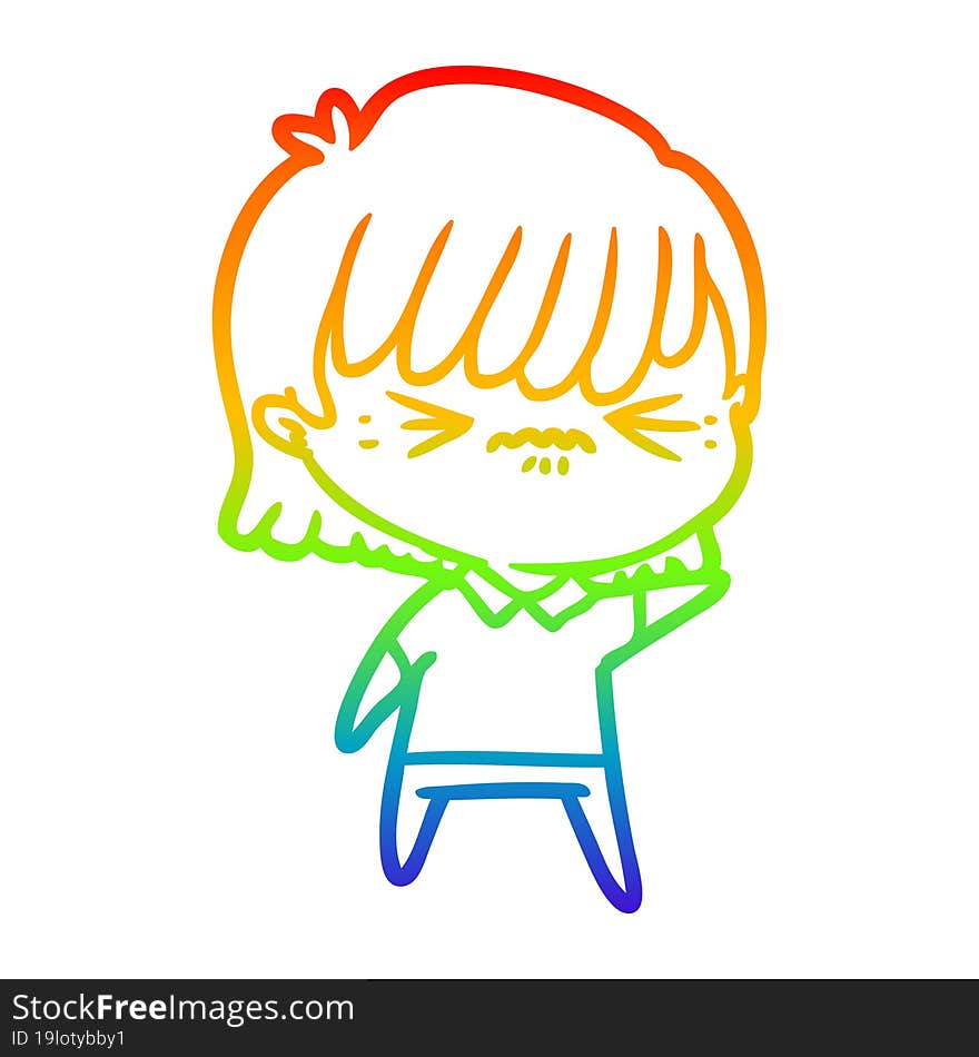 rainbow gradient line drawing annoyed cartoon girl