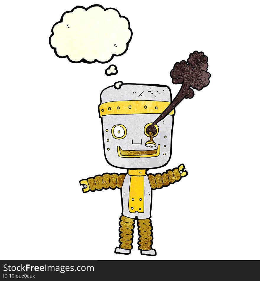 cartoon funny gold robot with thought bubble